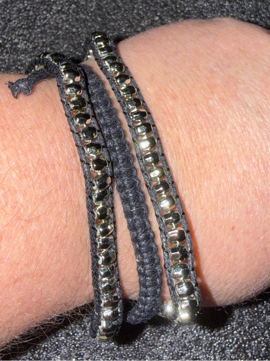 Triple Wrap Beaded Bracelet In Black And Silver